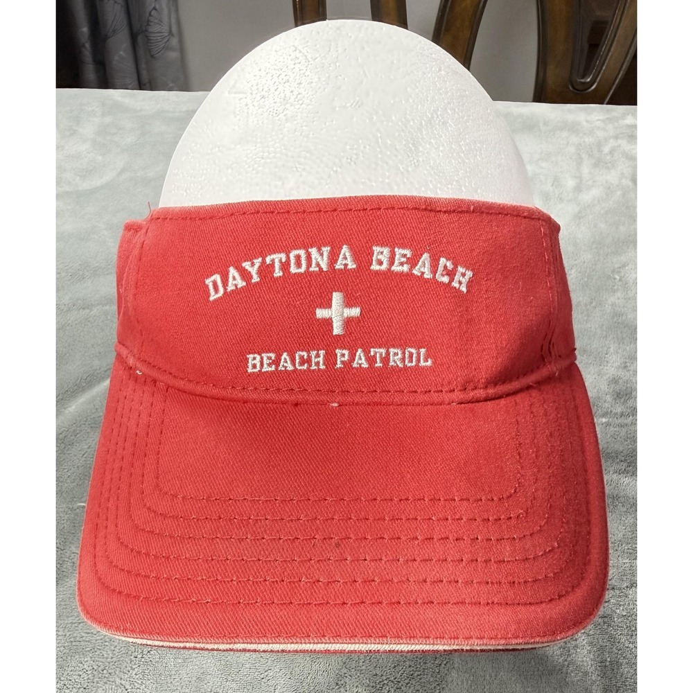 Daytona Beach Beach Patrol Hat‎ Visor Strap Back Red Embroidered Mens Sherry